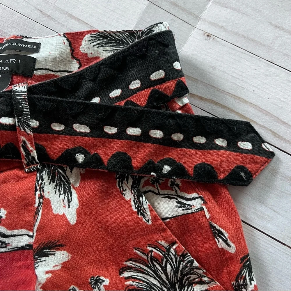Tahari 100% European Flax Tropical Print Belted Shorts in Orange Black size 8 - Picture 6 of 10